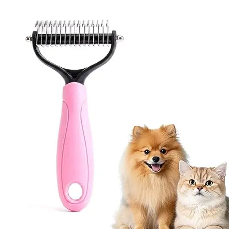 Pet Detangling Comb, Double-Sided Grooming Brush for Dogs & Cats, One-Click Clean Undercoat Rake for Shedding Mats