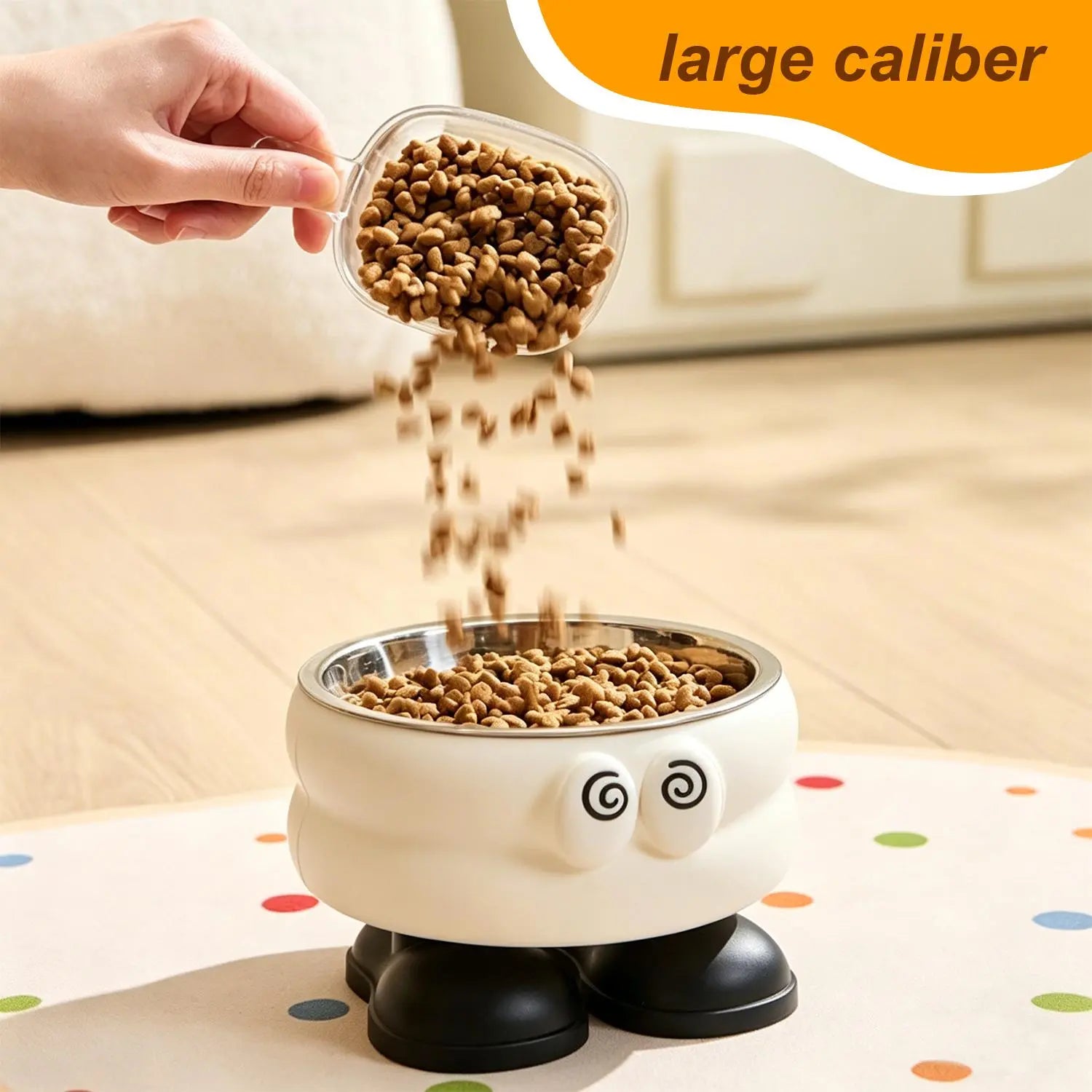 （Gifts Ship Separately）Elevated Pet Bowl with Cute Big Eyes, Detachable Stainless Steel Raised Feeding Dish, Pet Food Water Bowl with Feet, Neck Protector Feeder for Dogs Cats