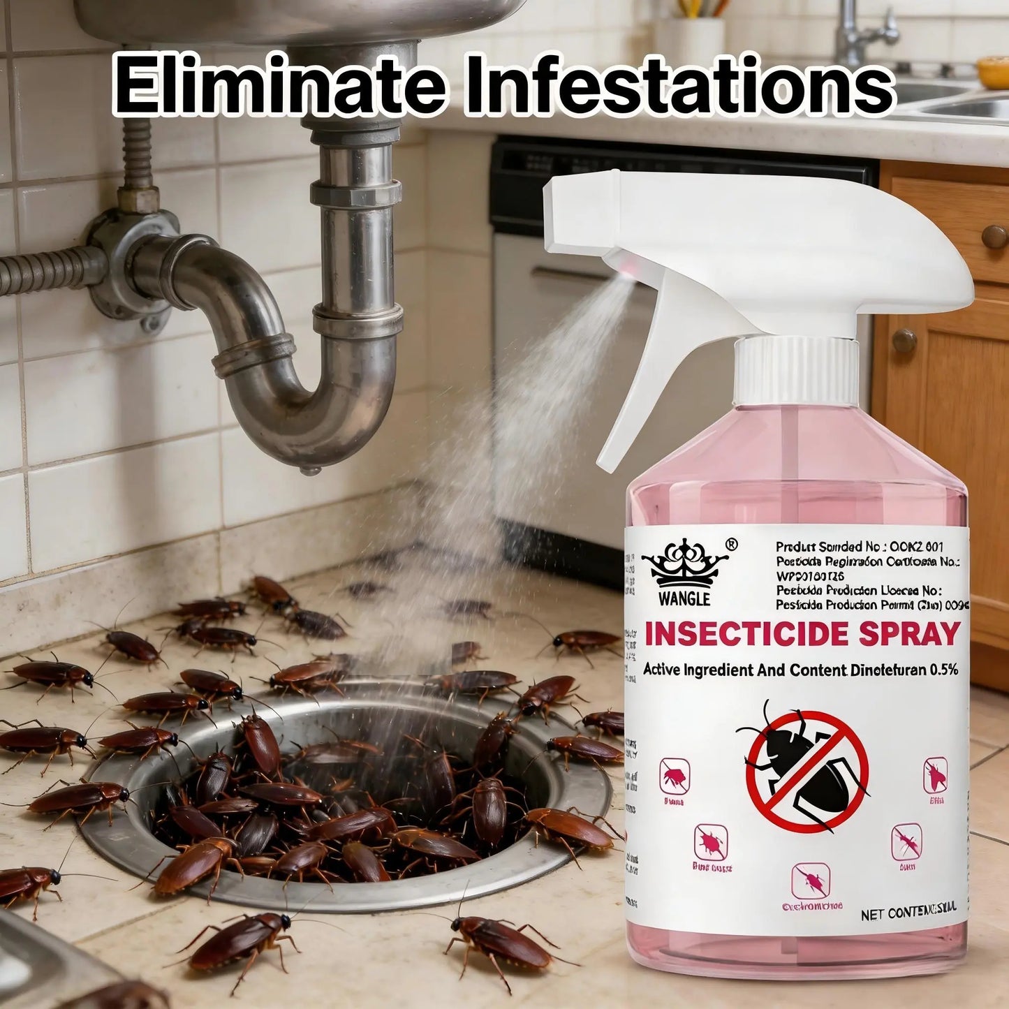 Indoor Cockroach Killer Pest Control Spray, User-Friendly Versatile Home Care Solution for Cockroaches & Other Insects