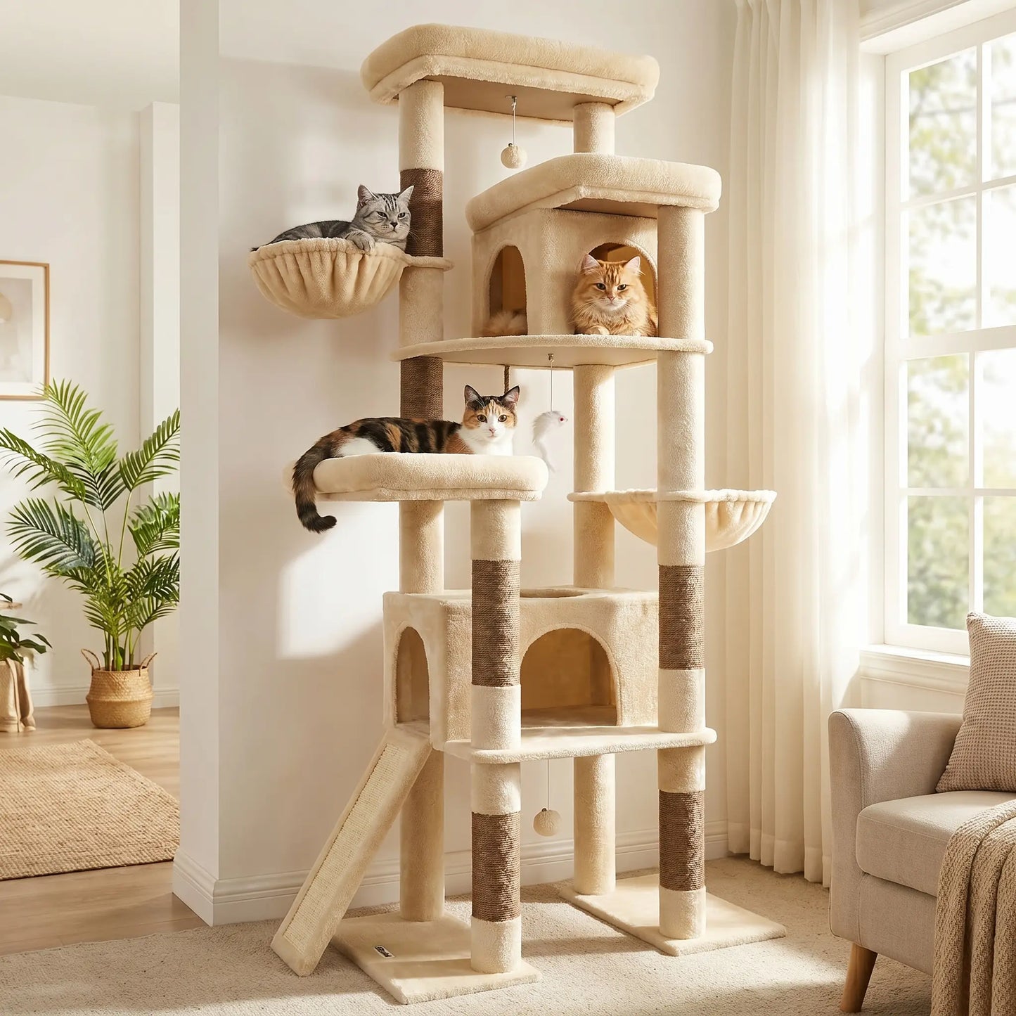 DESKAT 78 Inch Heavy-Duty Cat Tree Tower for Large Cats, Sturdy Multi-Level Cat Furniture with Condos & Scratching Posts