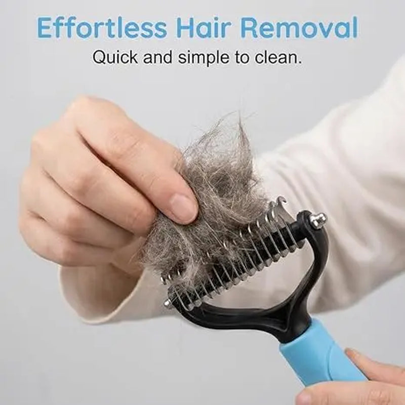 Pet Detangling Comb, Double-Sided Grooming Brush for Dogs & Cats, One-Click Clean Undercoat Rake for Shedding Mats