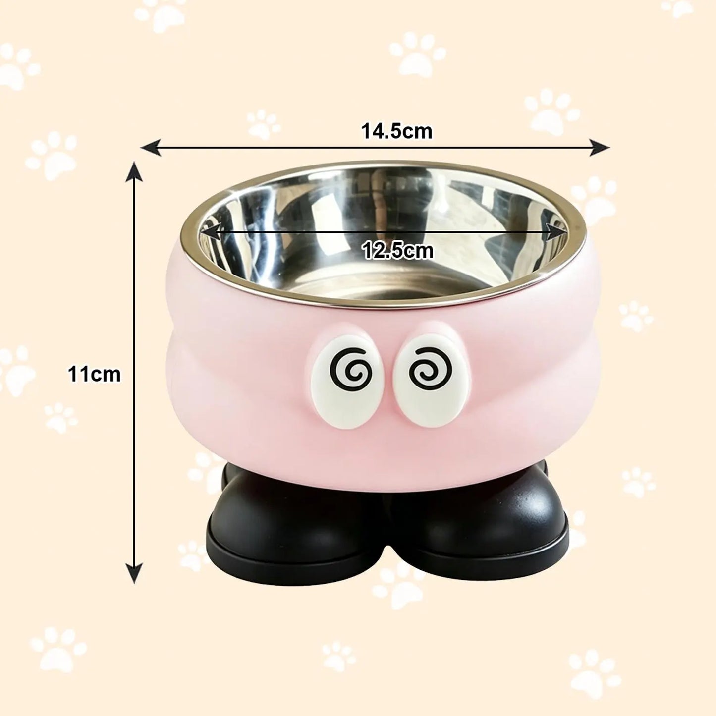 （Gifts Ship Separately）Elevated Pet Bowl with Cute Big Eyes, Detachable Stainless Steel Raised Feeding Dish, Pet Food Water Bowl with Feet, Neck Protector Feeder for Dogs Cats