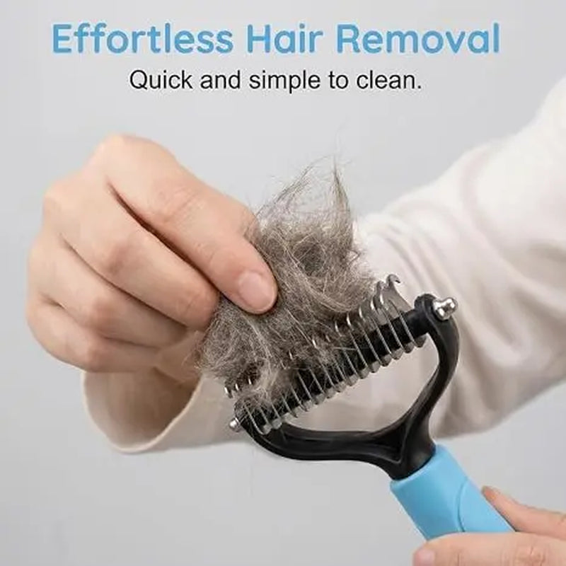 Pet Detangling Comb, Double-Sided Grooming Brush for Dogs & Cats, One-Click Clean Undercoat Rake for Shedding Mats