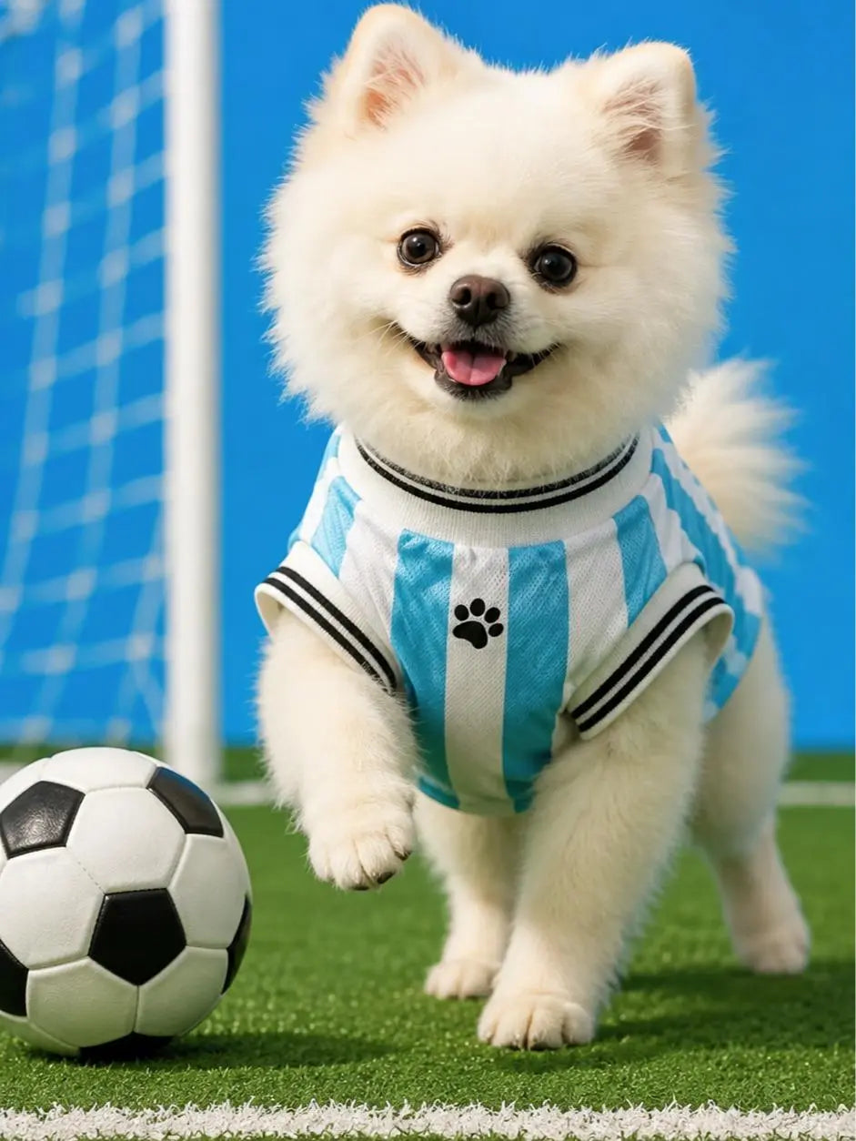 Pet Sports Jersey Shirt for Dogs and Cats, Lightweight Breathable Sleeveless Mesh Puppy Vest, Cute Soccer Style Pet Outfit for Small Medium Pets, Parties, Photos, Walks and Game Day