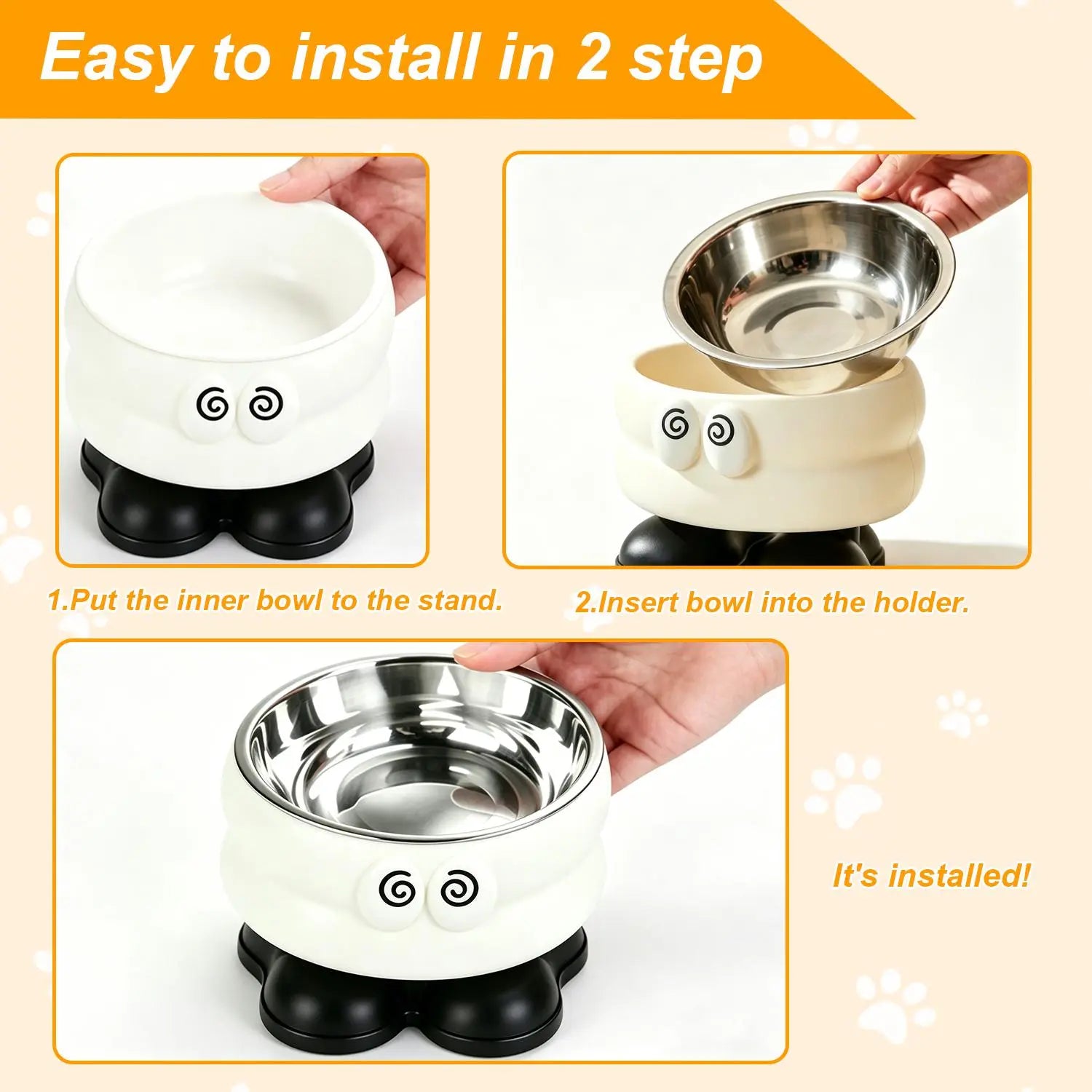 （Gifts Ship Separately）Elevated Pet Bowl with Cute Big Eyes, Detachable Stainless Steel Raised Feeding Dish, Pet Food Water Bowl with Feet, Neck Protector Feeder for Dogs Cats
