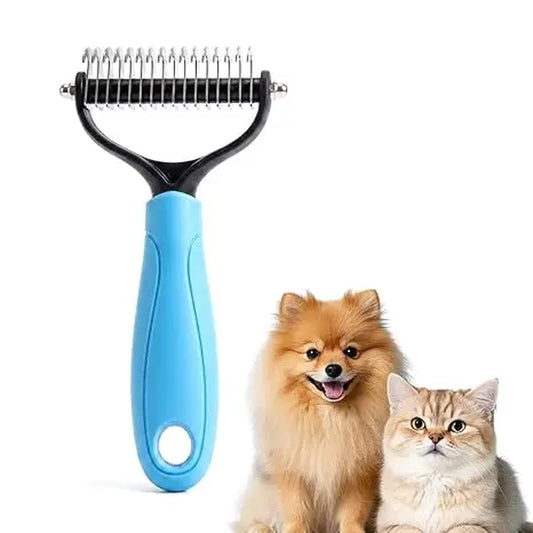 Pet Detangling Comb, Double-Sided Grooming Brush for Dogs & Cats, One-Click Clean Undercoat Rake for Shedding Mats