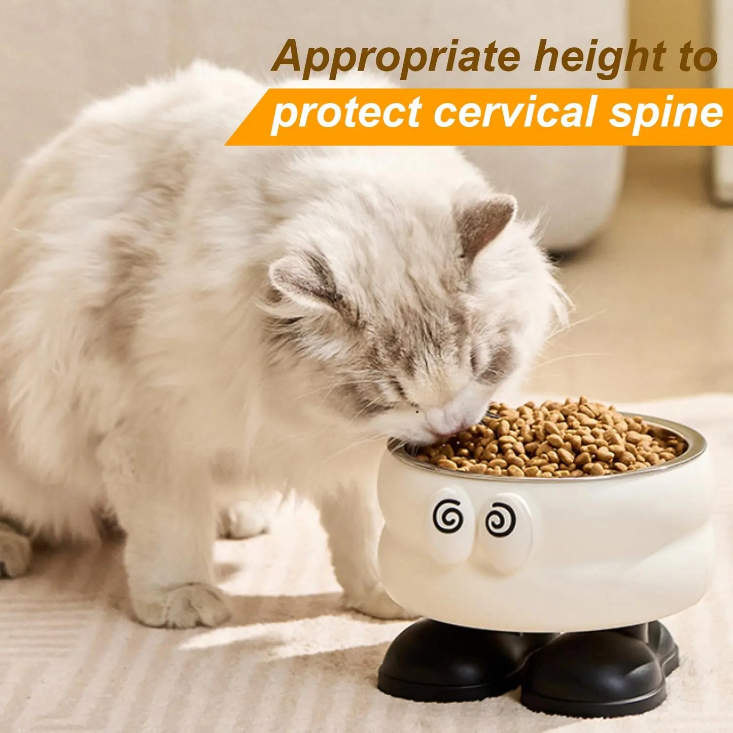 （Gifts Ship Separately）Elevated Pet Bowl with Cute Big Eyes, Detachable Stainless Steel Raised Feeding Dish, Pet Food Water Bowl with Feet, Neck Protector Feeder for Dogs Cats