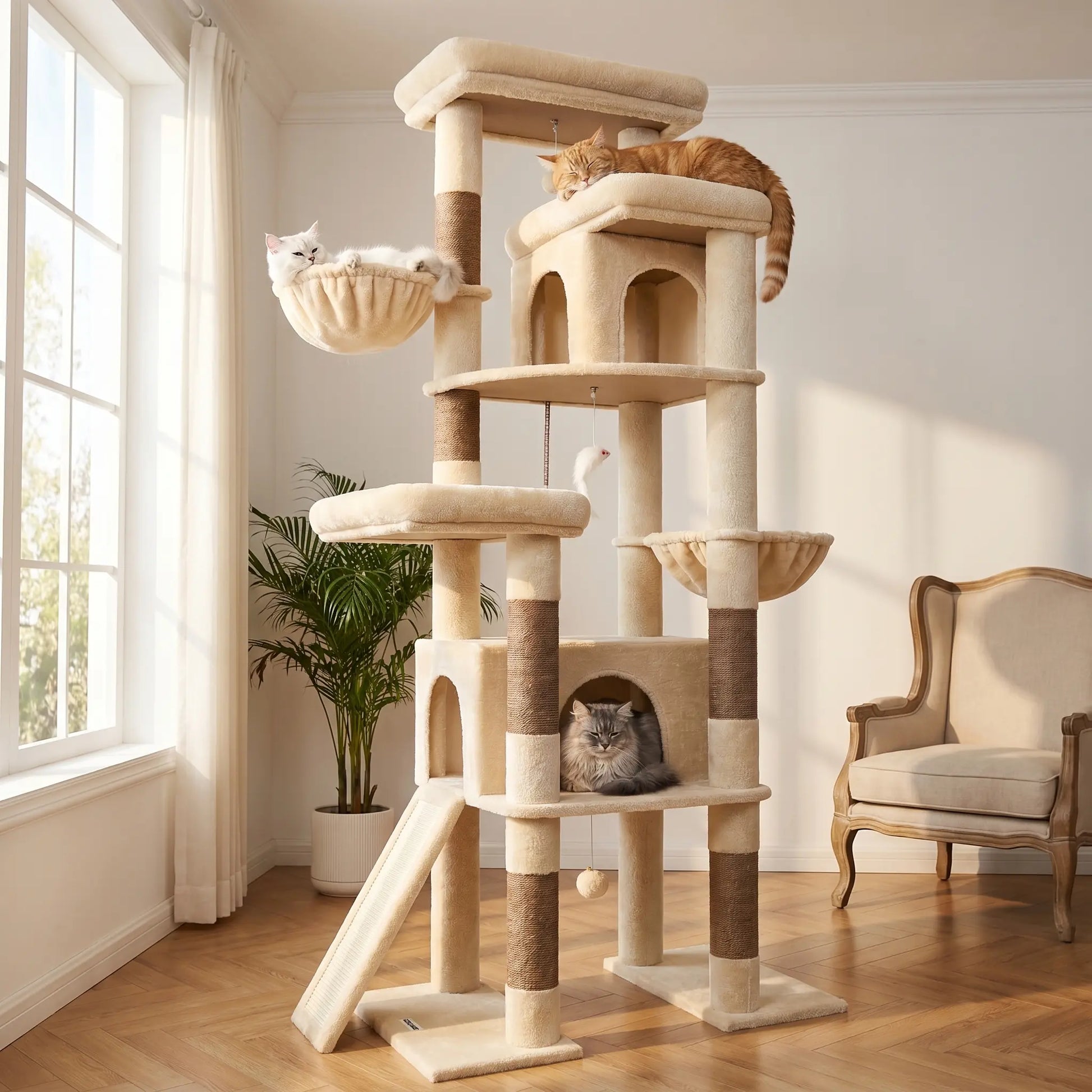 DESKAT 78 Inch Heavy-Duty Cat Tree Tower for Large Cats, Sturdy Multi-Level Cat Furniture with Condos & Scratching Posts