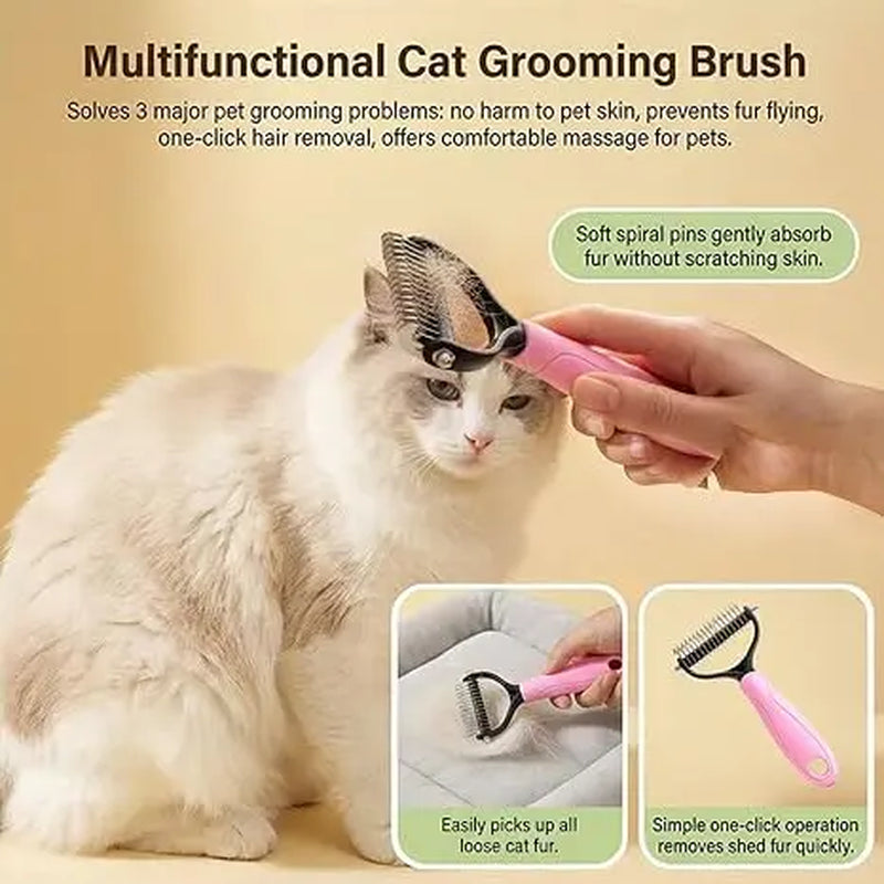 Pet Detangling Comb, Double-Sided Grooming Brush for Dogs & Cats, One-Click Clean Undercoat Rake for Shedding Mats