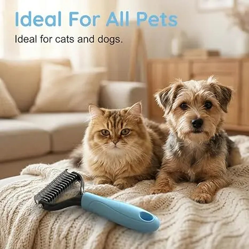 Pet Detangling Comb, Double-Sided Grooming Brush for Dogs & Cats, One-Click Clean Undercoat Rake for Shedding Mats