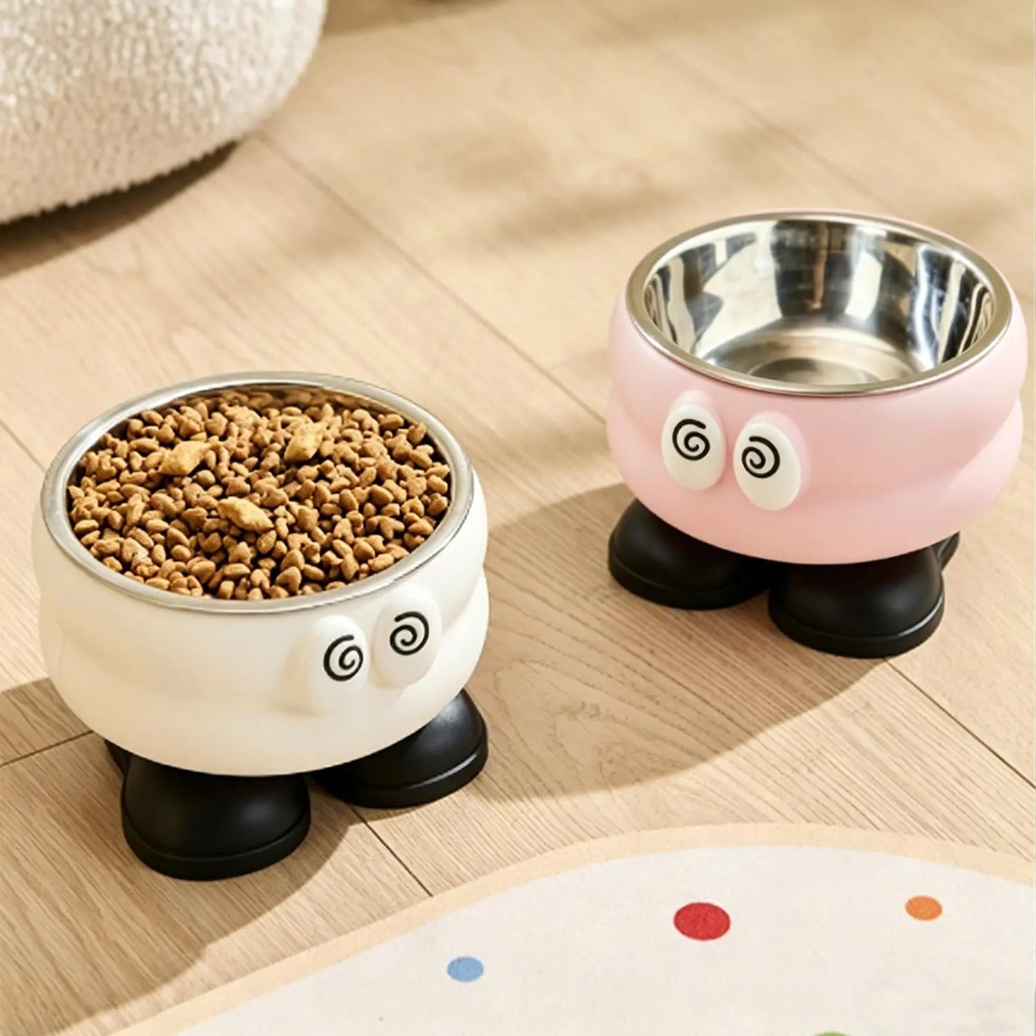 （Gifts Ship Separately）Elevated Pet Bowl with Cute Big Eyes, Detachable Stainless Steel Raised Feeding Dish, Pet Food Water Bowl with Feet, Neck Protector Feeder for Dogs Cats